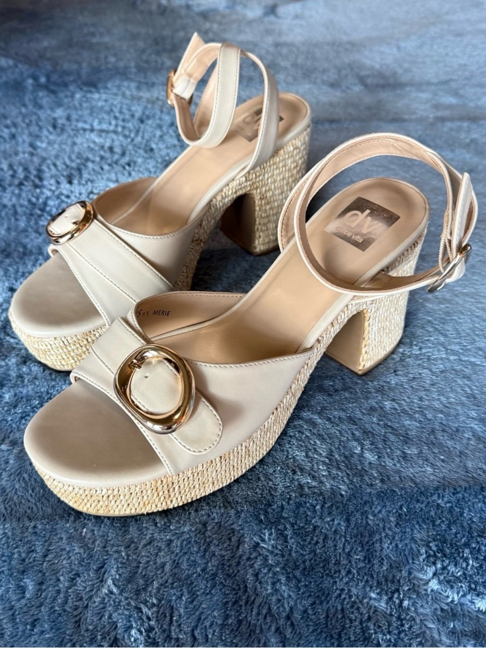 Dolce Vita Women’s Beige Platform Sandals with Gold Buckle